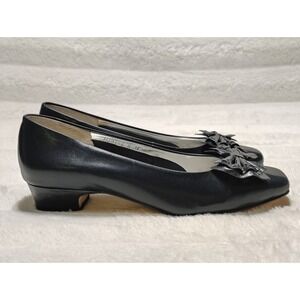 ROS HOMMERSON WOMEN'S Sz 8.5 N Leather BLACK Comfort SHOES 1" Block Heel, Bows